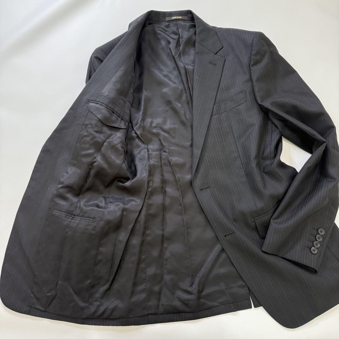 【美品】コムサメン スーツ セットアップ ストライプ シルク混 ブラック