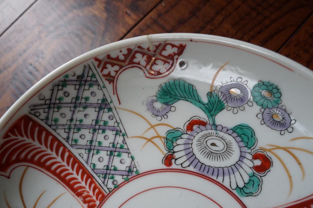 横山様ご予約品★古皿・大皿・印判・アンティーク・色絵5枚セット・華・食器・陶器