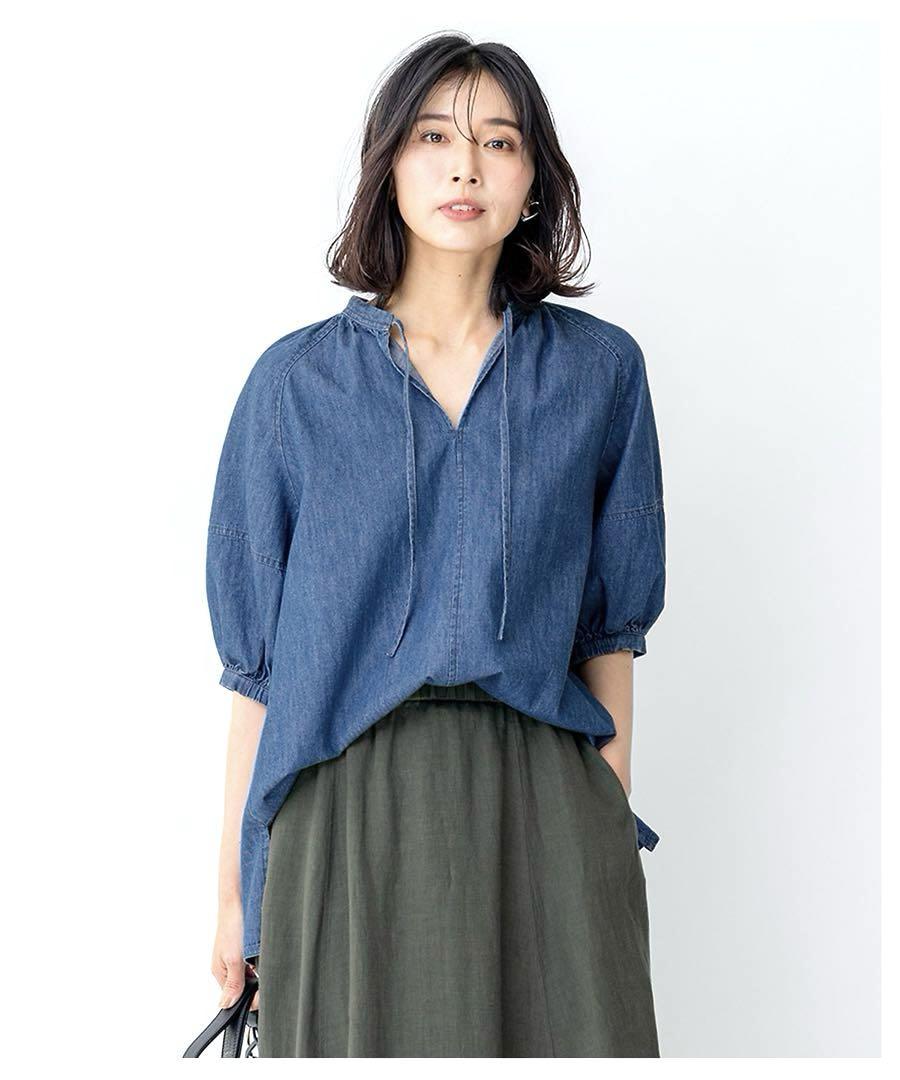 23区 ライトダンガリーサマースキッパーブラウス デニム 大きい 44 2XL