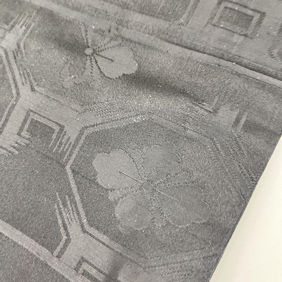 アンティーク名古屋帯 正絹 黒繻子 手描き 大柄の花 着付け 和装