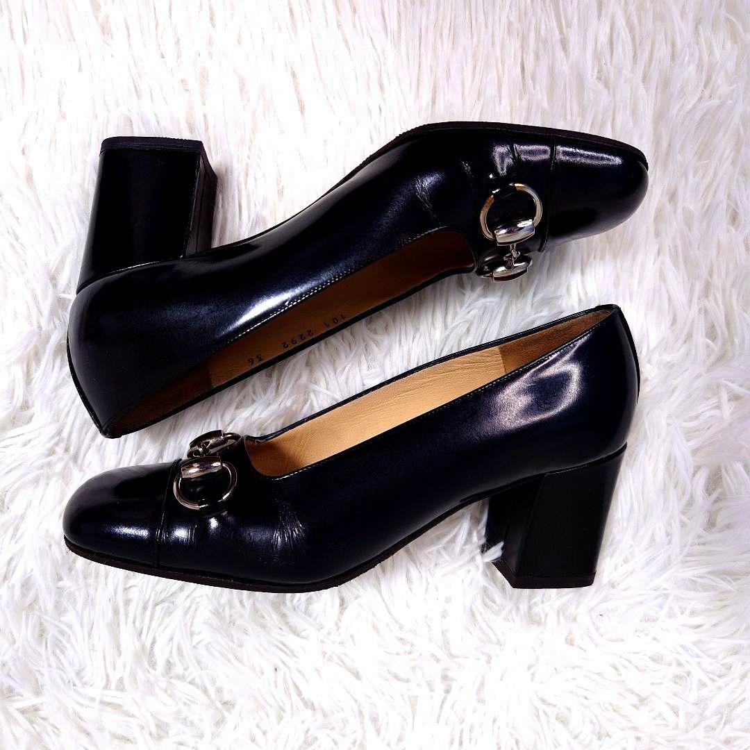 【美品】グッチ パンプス ホースビット エナメル ヒール 黒 サイズ36