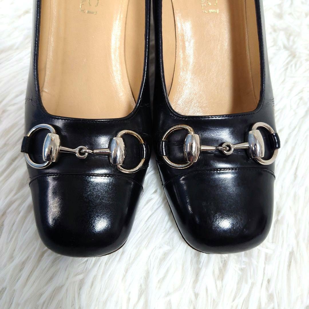 【美品】グッチ パンプス ホースビット エナメル ヒール 黒 サイズ36