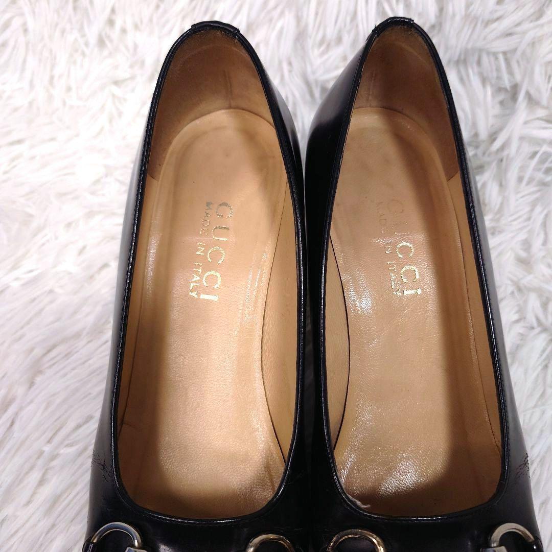 【美品】グッチ パンプス ホースビット エナメル ヒール 黒 サイズ36