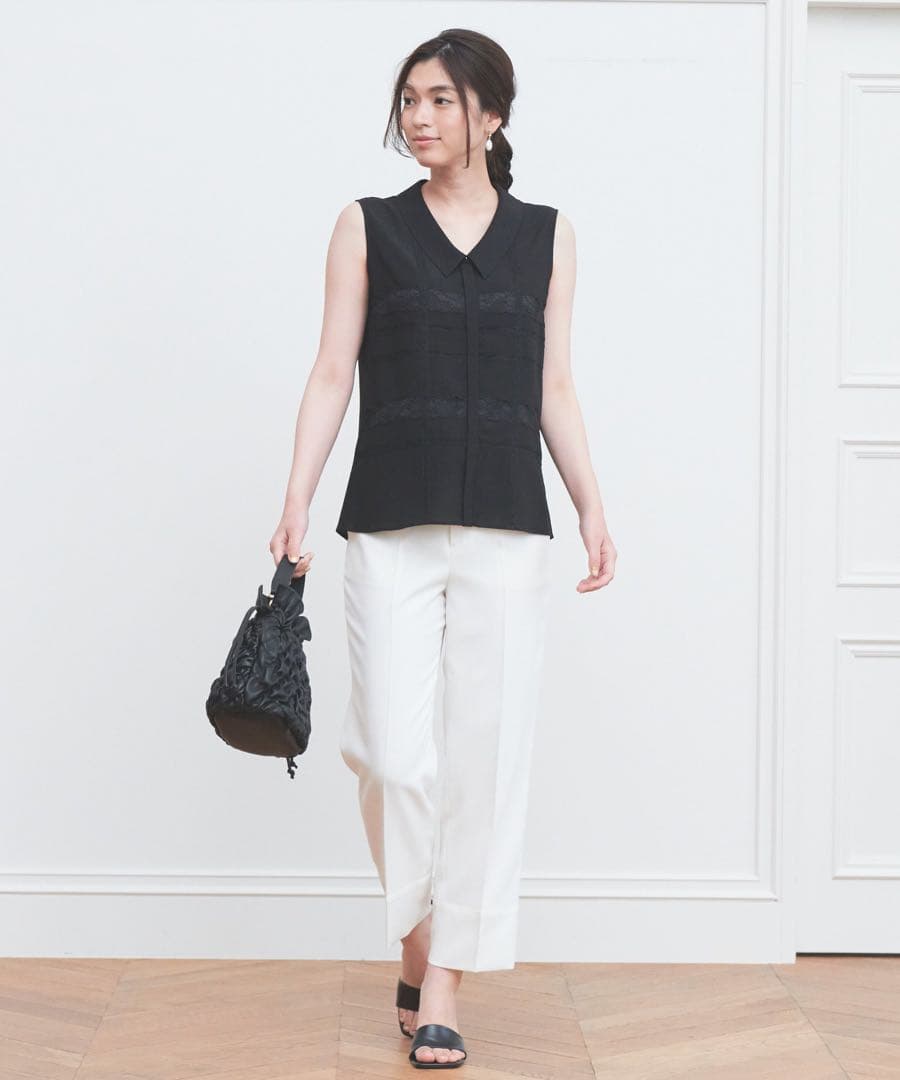 アナイ クレープジョーゼットレース ブラウス ホワイト 美品 アナイ クレープジョーゼットレース ブラウス ホワイト 美品