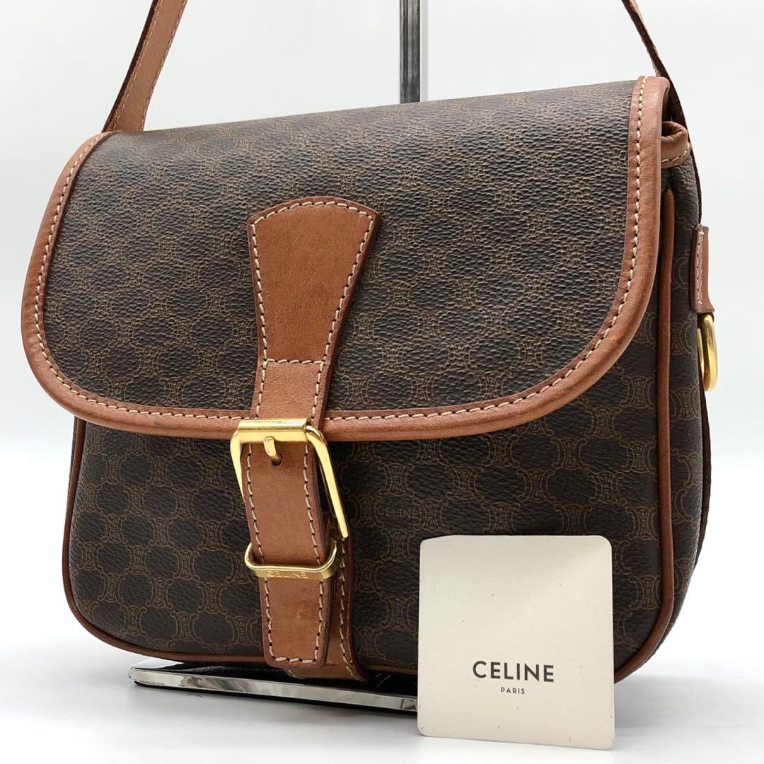 ✨美品✨セリーヌ ショルダーバッグ マカダム ロゴ刻印 ゴールド金具 PVC