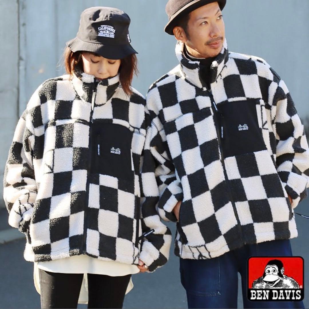 BEN DAVIS チェッカーフリース M ボア ジャケットM BEN DAVIS