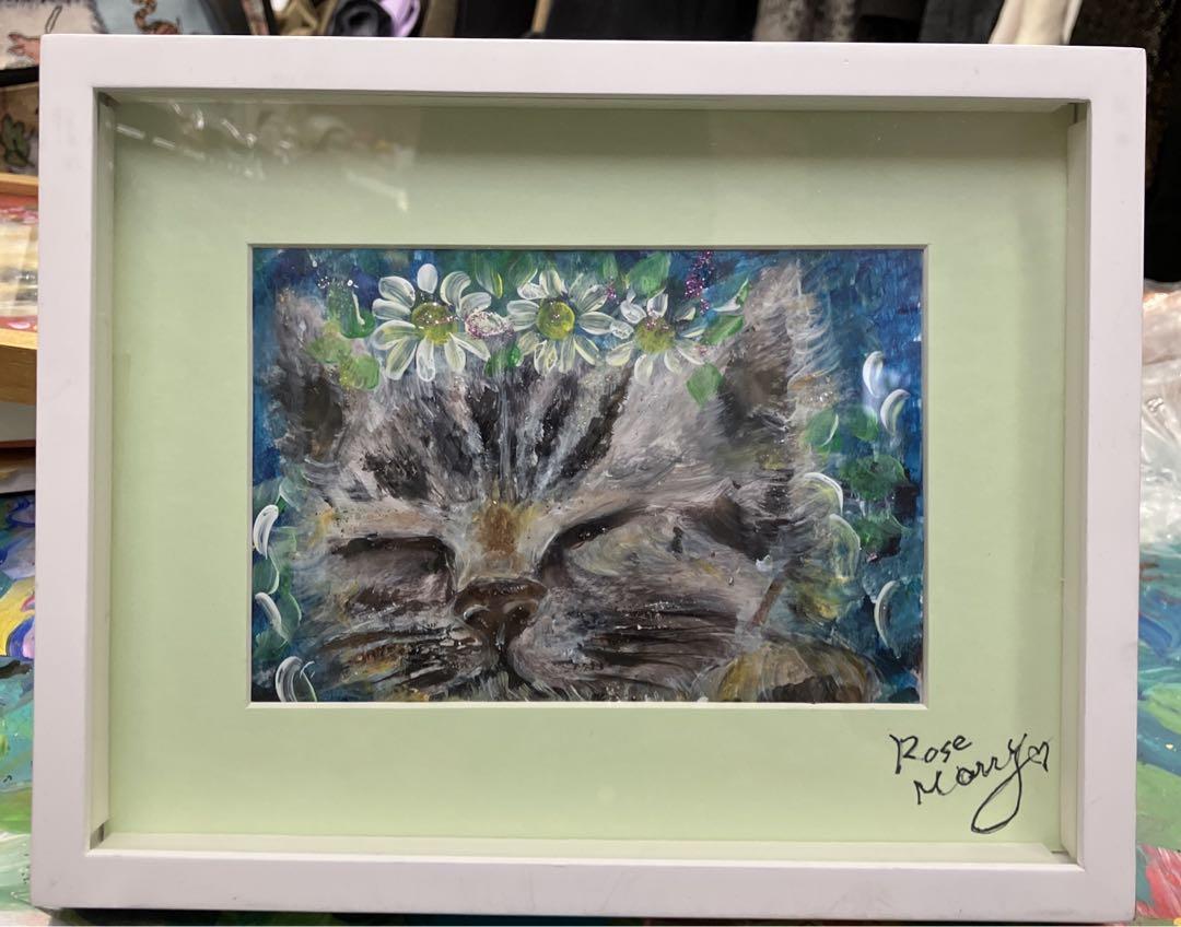 猫の絵画 Rose Marry