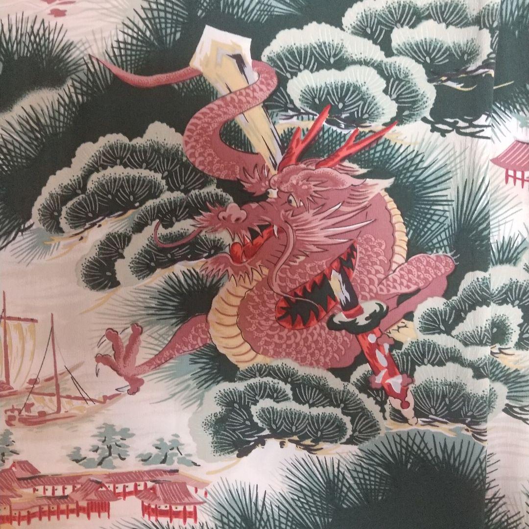 SUN SURF サンサーフ アロハシャツ L 龍 鳥居 松 緑