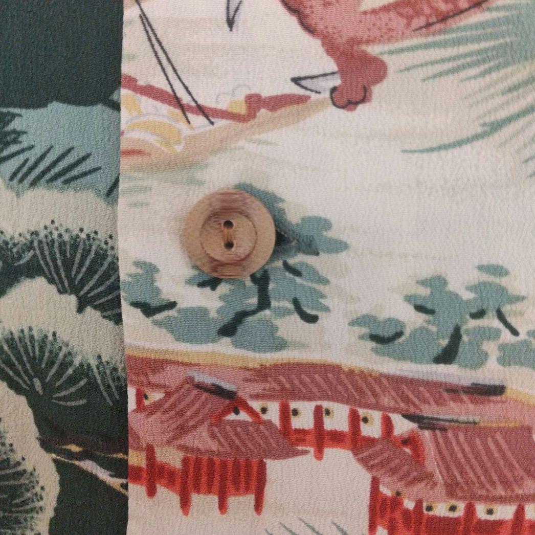 SUN SURF サンサーフ アロハシャツ L 龍 鳥居 松 緑
