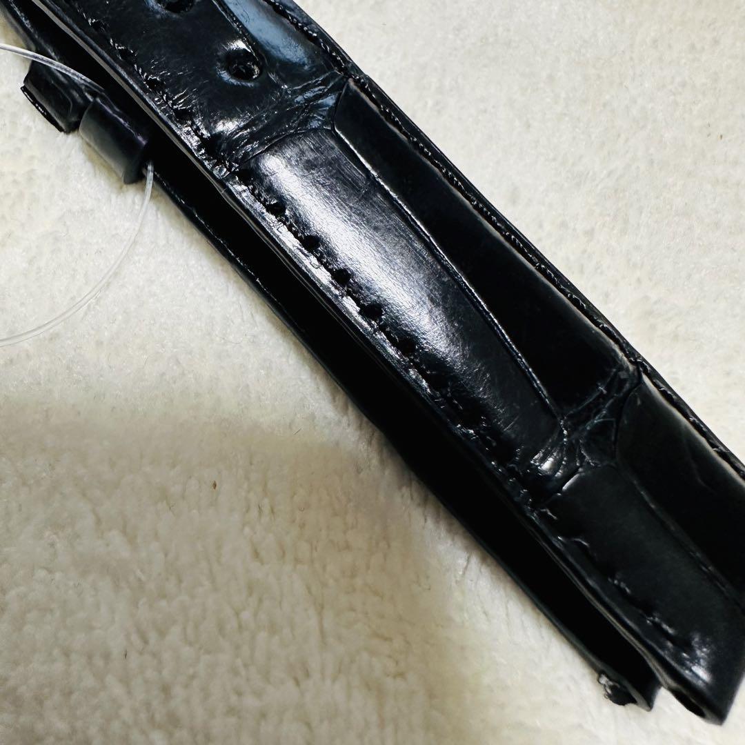 1454#18mm-16mmブラック★本物クロコダイル腕時計用ベルト