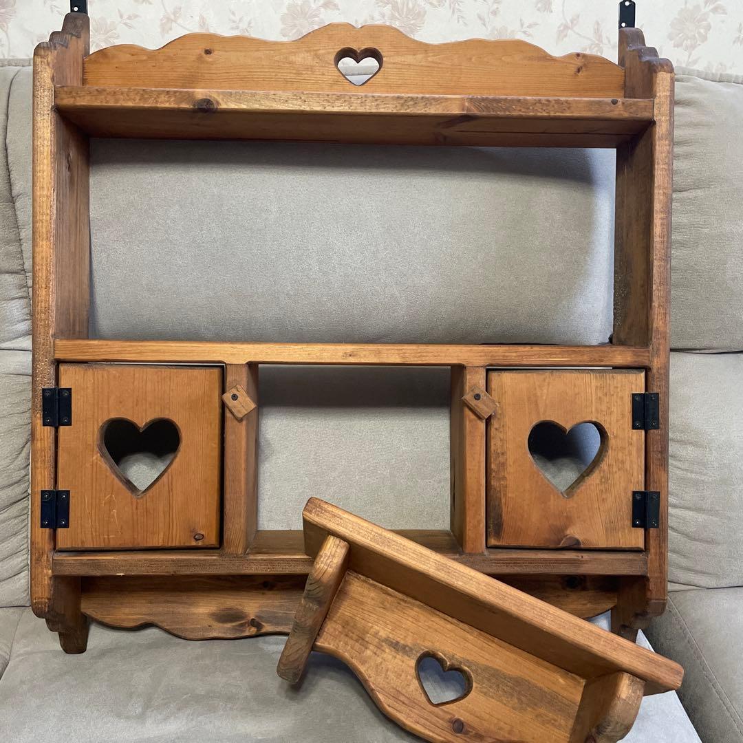 アンティークカントリー家具アメリカン壁掛けラックハートウォールシェルフ２点セットやや傷や汚れあり