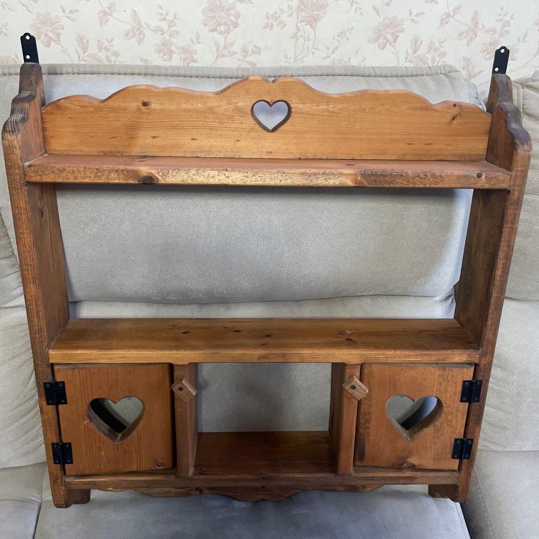アンティークカントリー家具アメリカン壁掛けラックハートウォールシェルフ２点セットやや傷や汚れあり