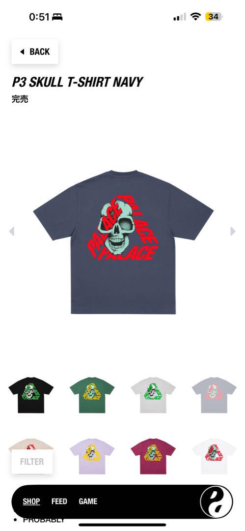 トップス P3 SKULL T-SHIRT NAVY XL