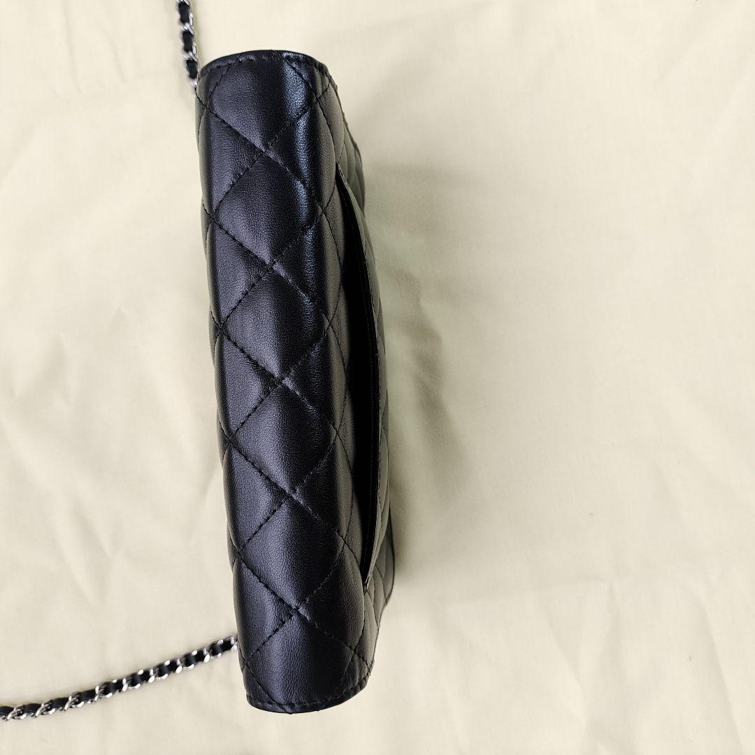 シャネル マトラッセ 黒 チェーンウォレットラムレザーシルバー金具