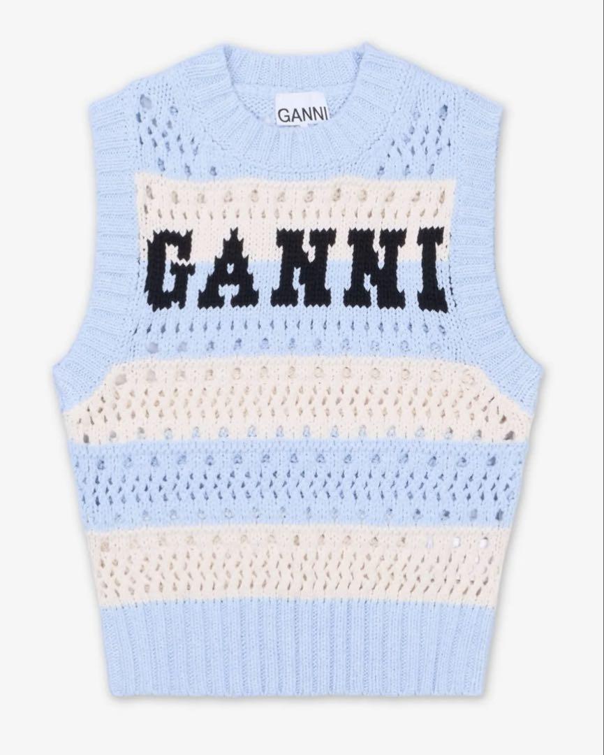 GANNI ガニー ストライプ ニットベスト 水色 - メルカリ