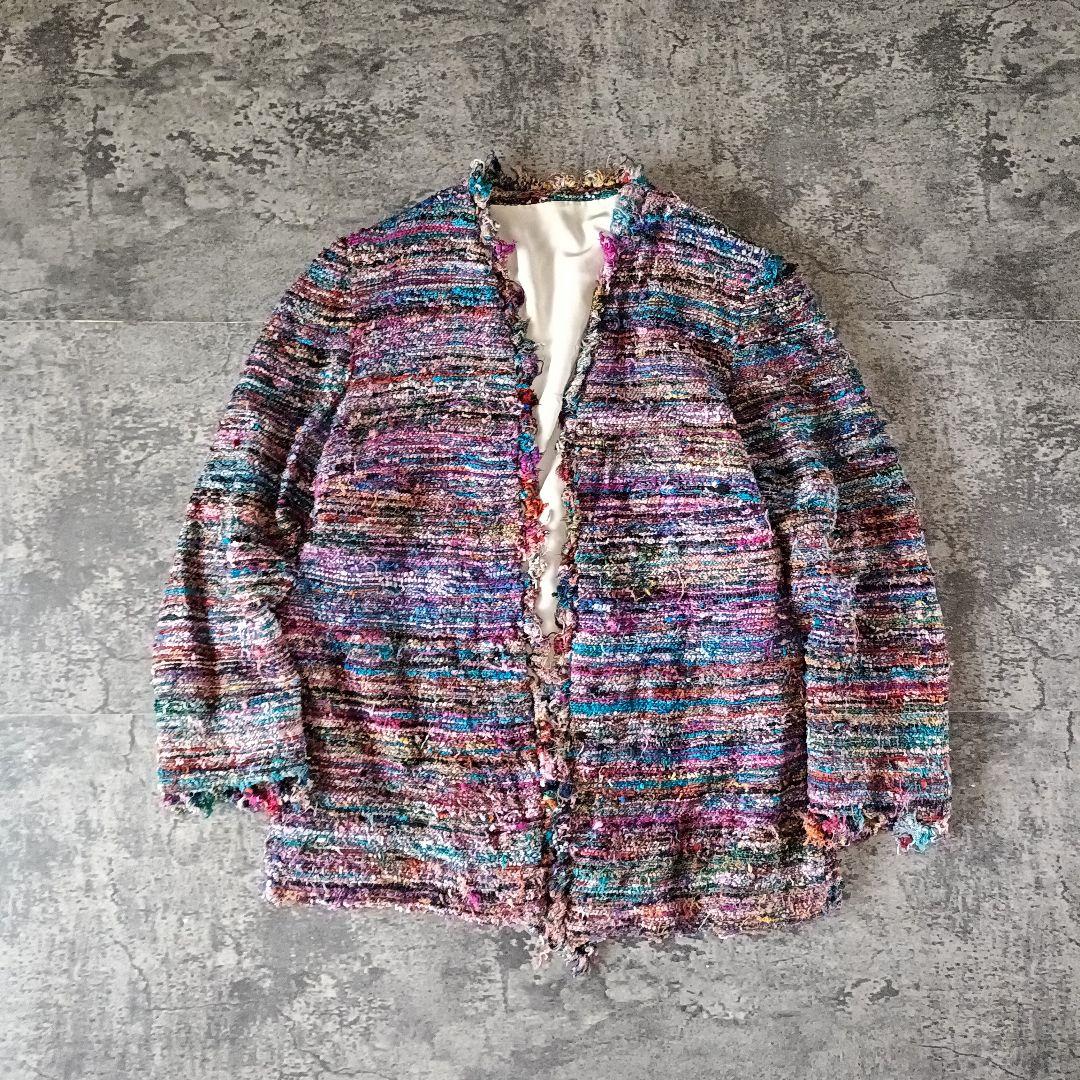 古着 ハンドメイド ミックスヤーン ノーカラージャケット