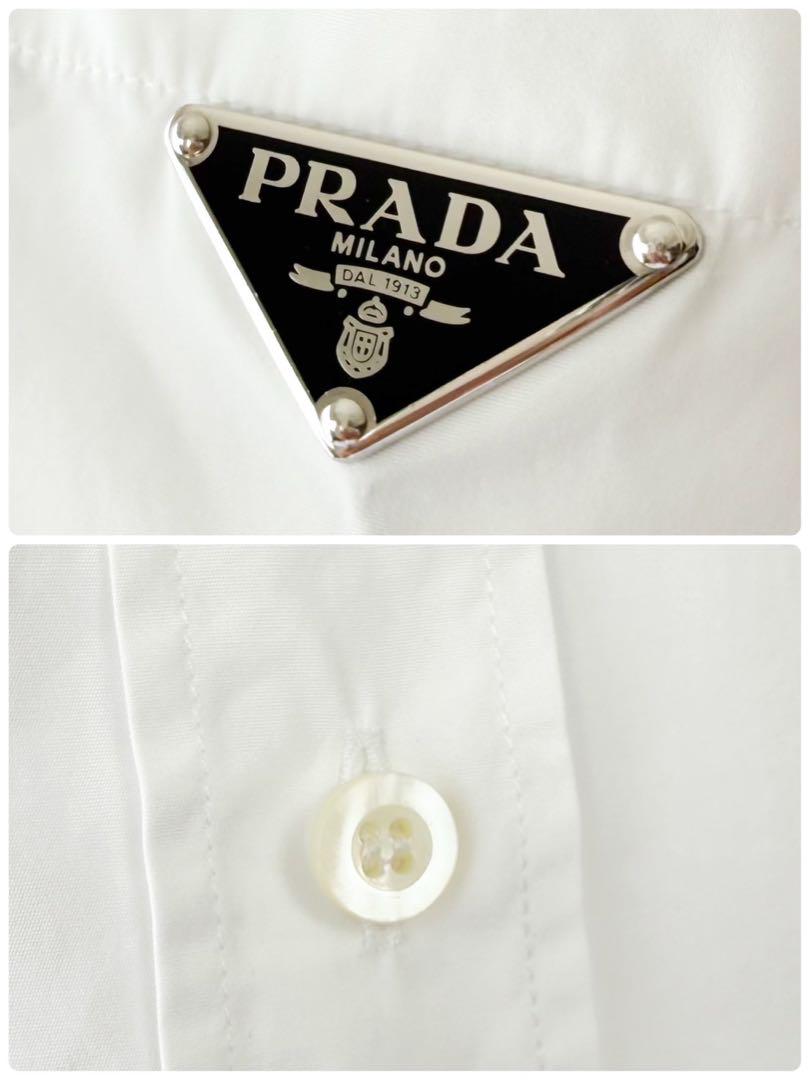 PRADA 2022 コットンポプリンシャツ 三角ロゴ クロップド 36 白