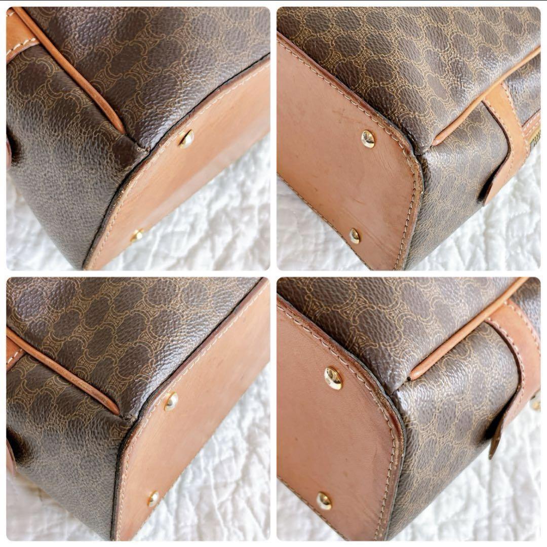 美品　CELINE ハンドバッグ　マカダム柄　トリオンフ　PVC　ブラウン
