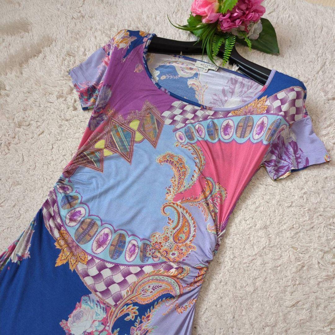 年末のプロモーション特価！ エトロ 半袖ワンピース マルチカラー Aライン 花柄 ペイズリー ワンピース