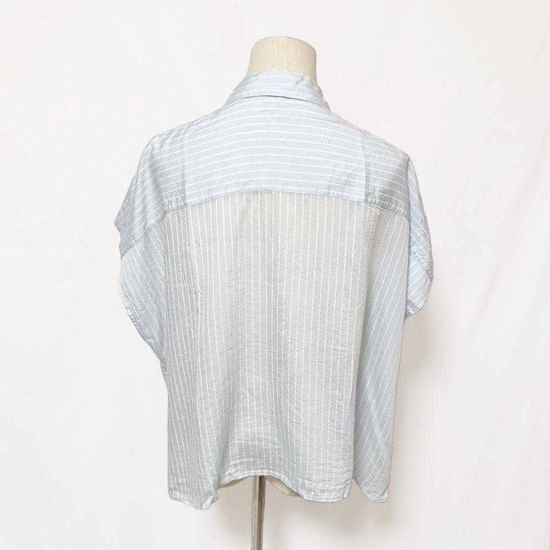 【美品】ギャルリーヴィー シルク混ストライプシャツ 水色 F