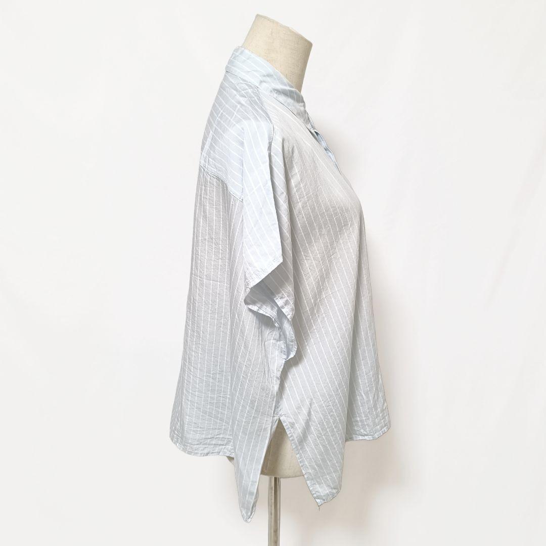 【美品】ギャルリーヴィー シルク混ストライプシャツ 水色 F