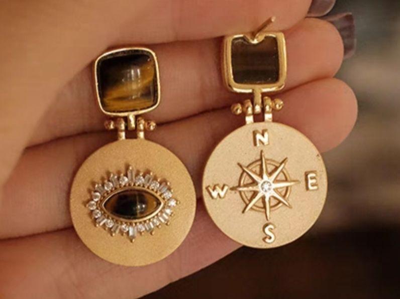 ピアス シルバー鍍金針 虎晴石 CZ ピアス シルバー鍍金針 虎晴石 CZ
