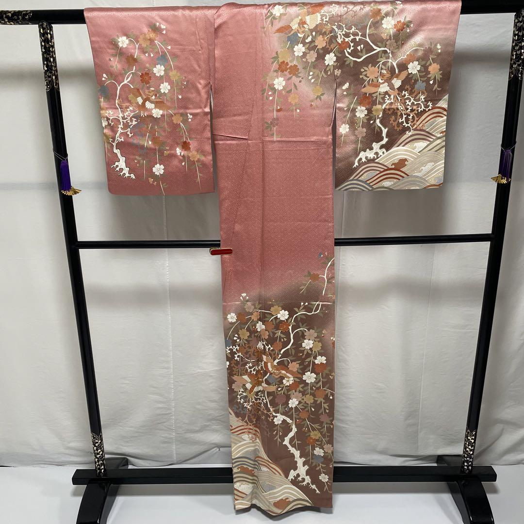 付下げ 地模様 紗綾形 金駒刺繍 一ツ紋 おしどり 梅 枝 波文