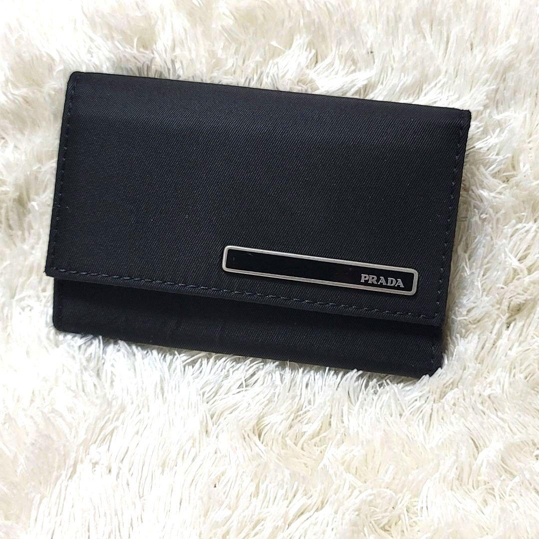 美品 プラダ 6連キーケース ロゴプレート ナイロン レザー