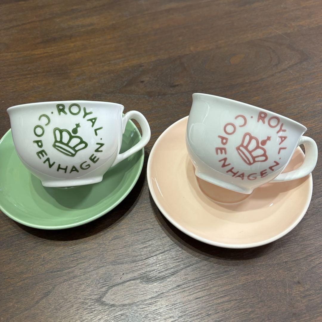 【廃盤美品】ロイヤルコペンハーゲンペアマグカップ2客グリーンピンク