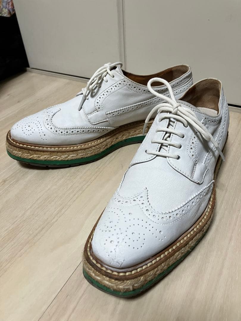 プラダ エスパドリーユ ウイングチップ ホワイト26.5cm PRADA