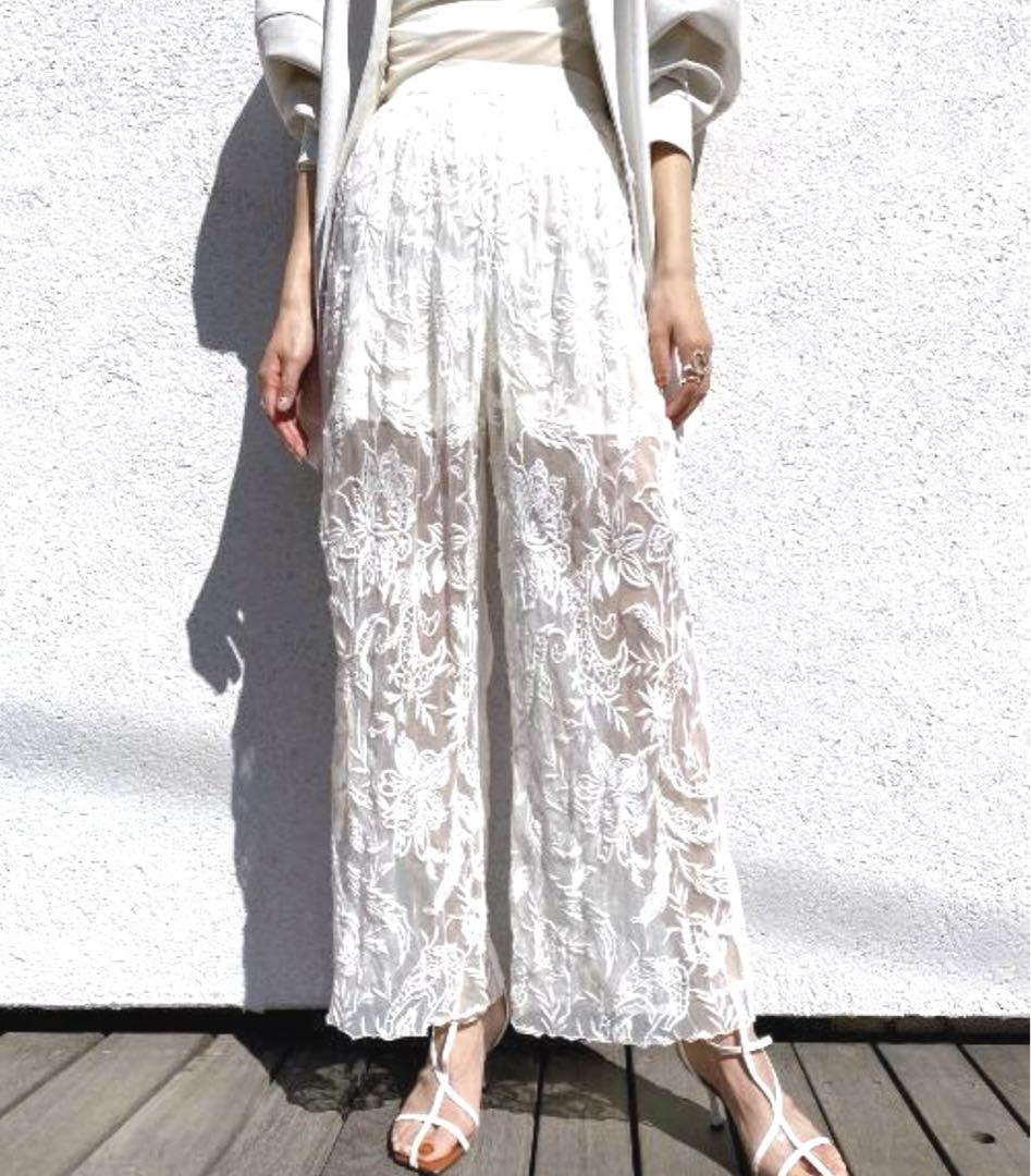 パンツ MEDI EMBROIDERY TULLE PANTS