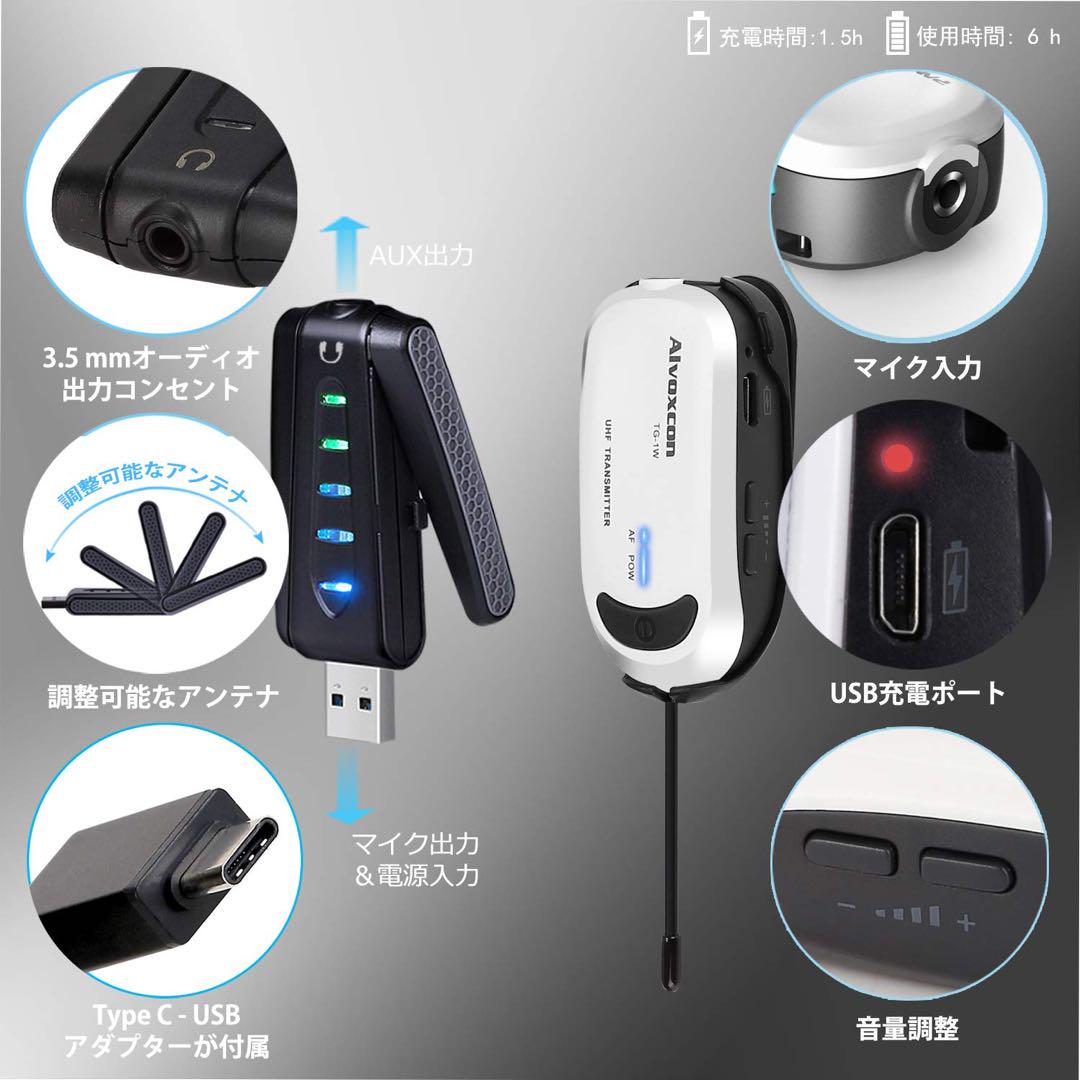 USB ワイヤレスマイク Alvoxcon 無線マイク ピンマイク