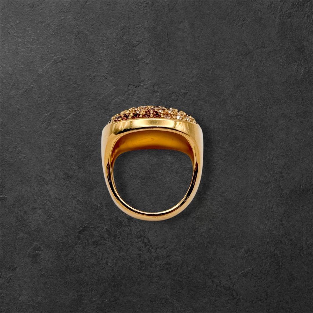 美品✨スワロフスキー ラインストーン スクエア リング ゴールド