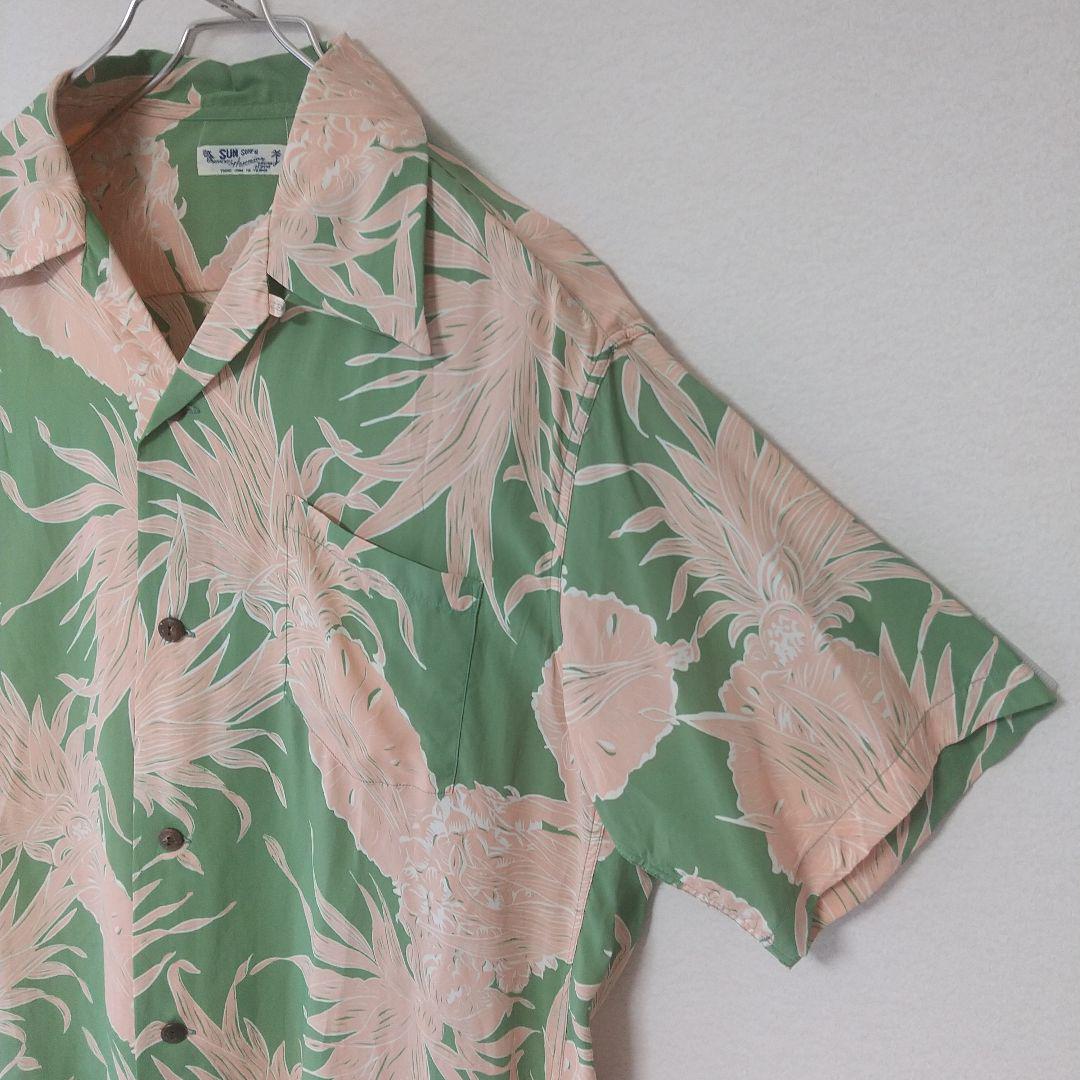 SUN SURF サンサーフ 半袖アロハシャツ L パイナップル柄 緑