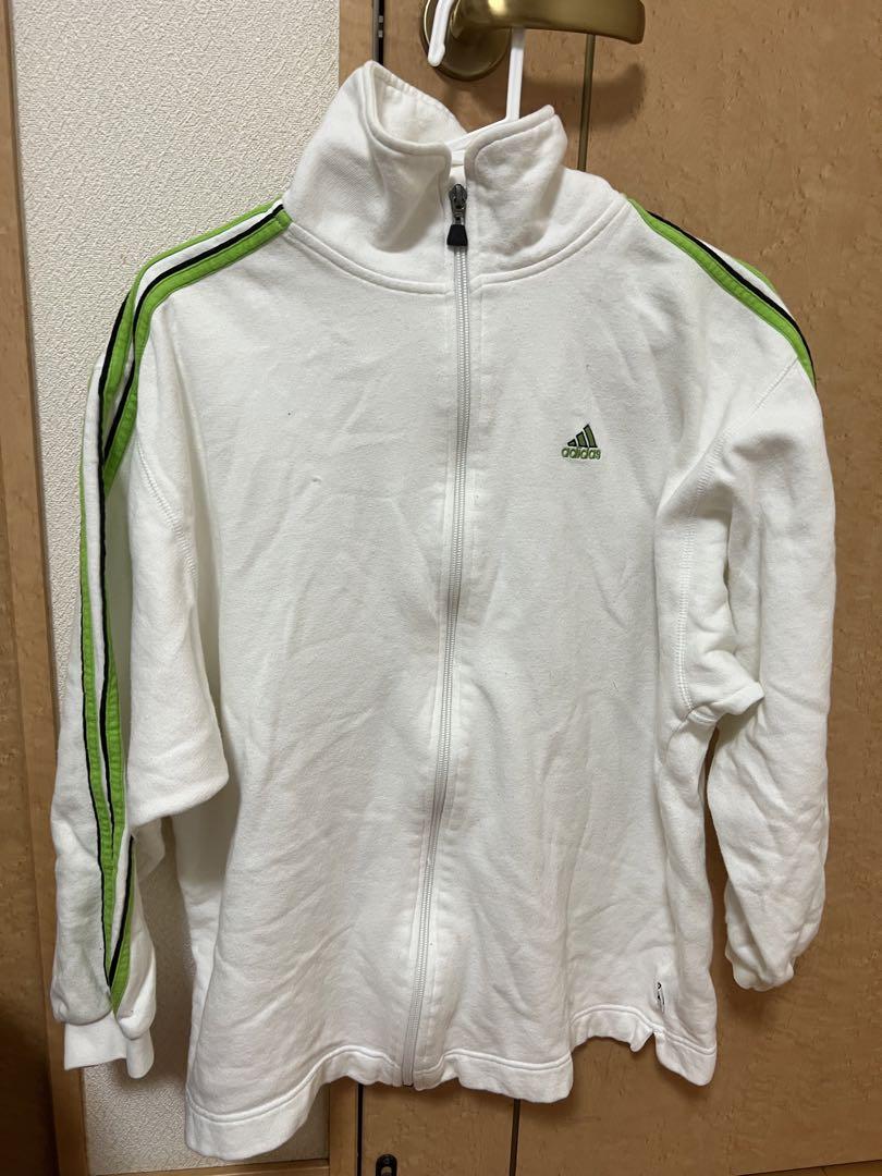 adidas ホワイト ジップアップナイロンジャケット 白 本物ファッション - アディダス ナイロンジャケット ホワイト