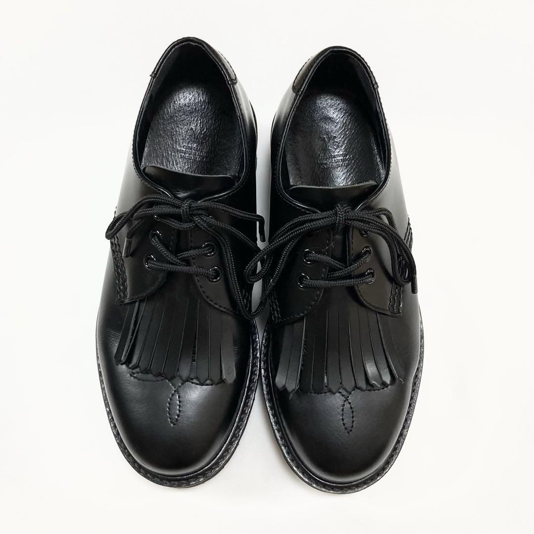 Y's GLASS LEATHER FRINGE TONGUE SHOES 黒2