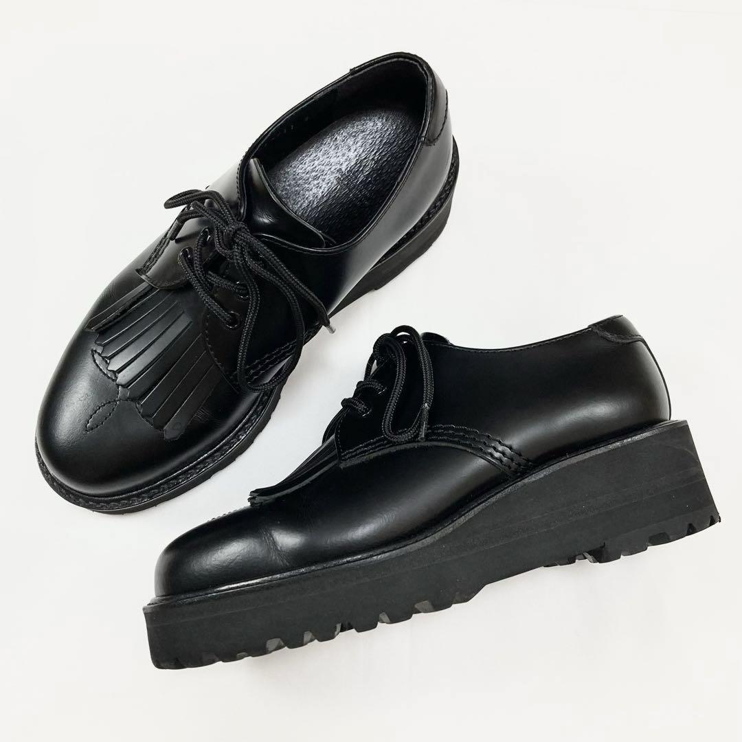Y's GLASS LEATHER FRINGE TONGUE SHOES 黒2