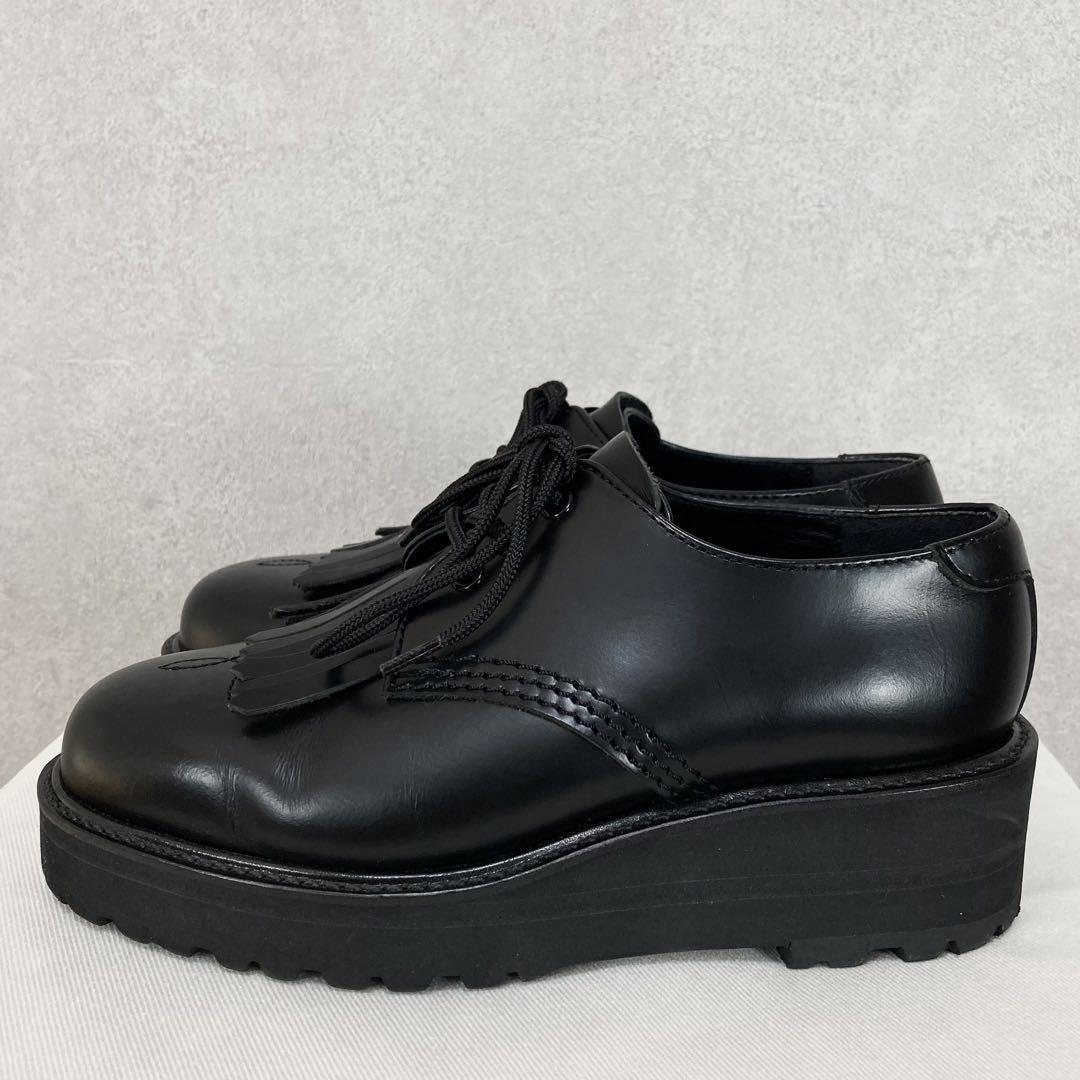 Y's GLASS LEATHER FRINGE TONGUE SHOES 黒2