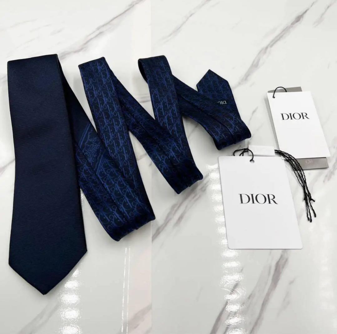 【現行】ディオール オブリーク トロッター柄 ネイビー ネクタイ シルク メンズ DIOR | ネクタイ センター ディオール オブリーク シルク