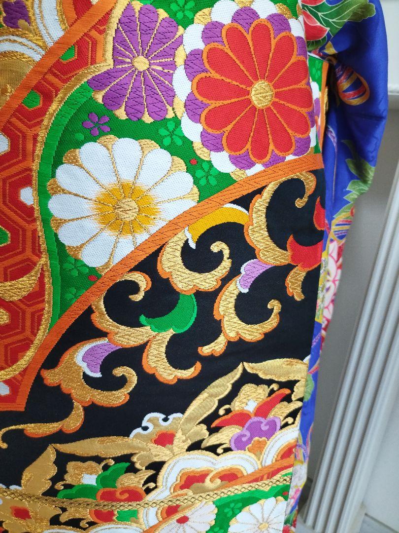 黒地に金、オレンジ、紫のだらりの帯☆作り帯