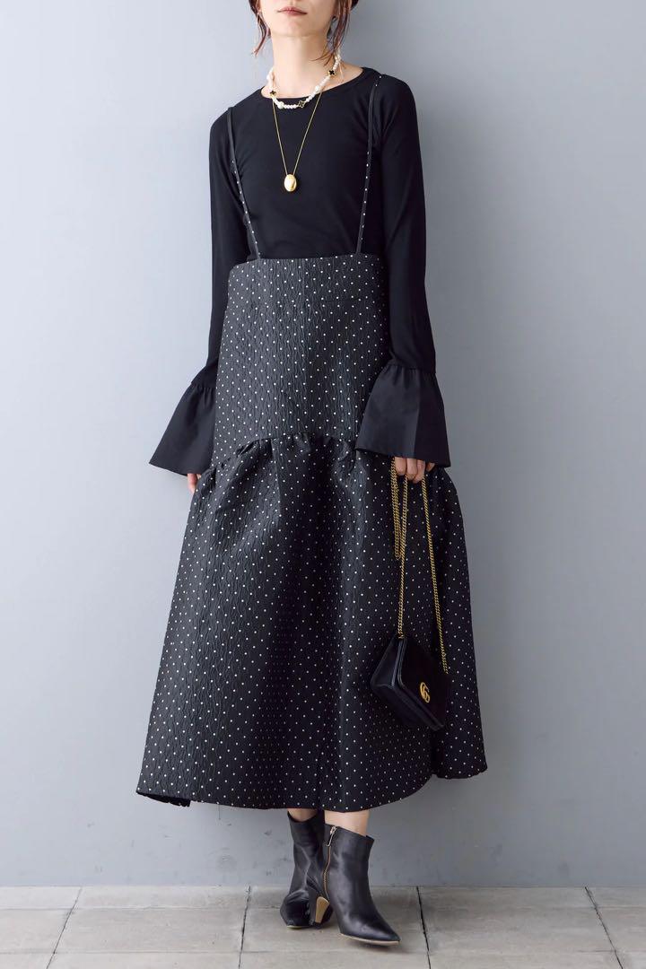 ※専用※ドットジャガードジャンパースカート【Black】Frene ドットジャガードジャンパースカート【Black】Frene - メルカリ