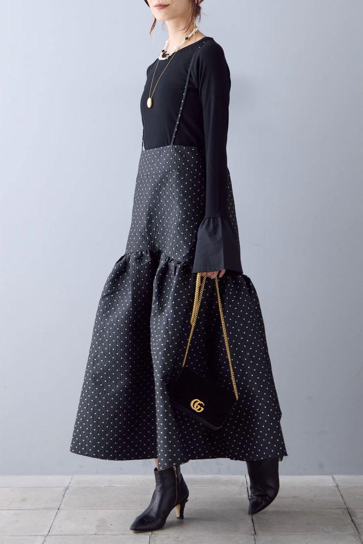 ※専用※ドットジャガードジャンパースカート【Black】Frene ドットジャガードジャンパースカート【Black】Frene - メルカリ