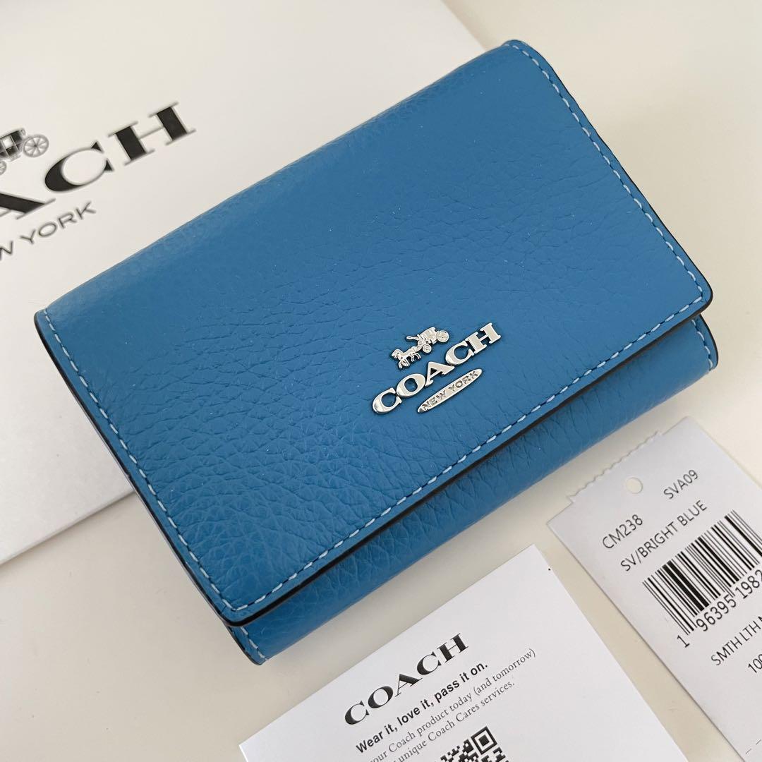 COACH コーチ 三つ折り財布 ブライトブルー 青色 ミニウォレット