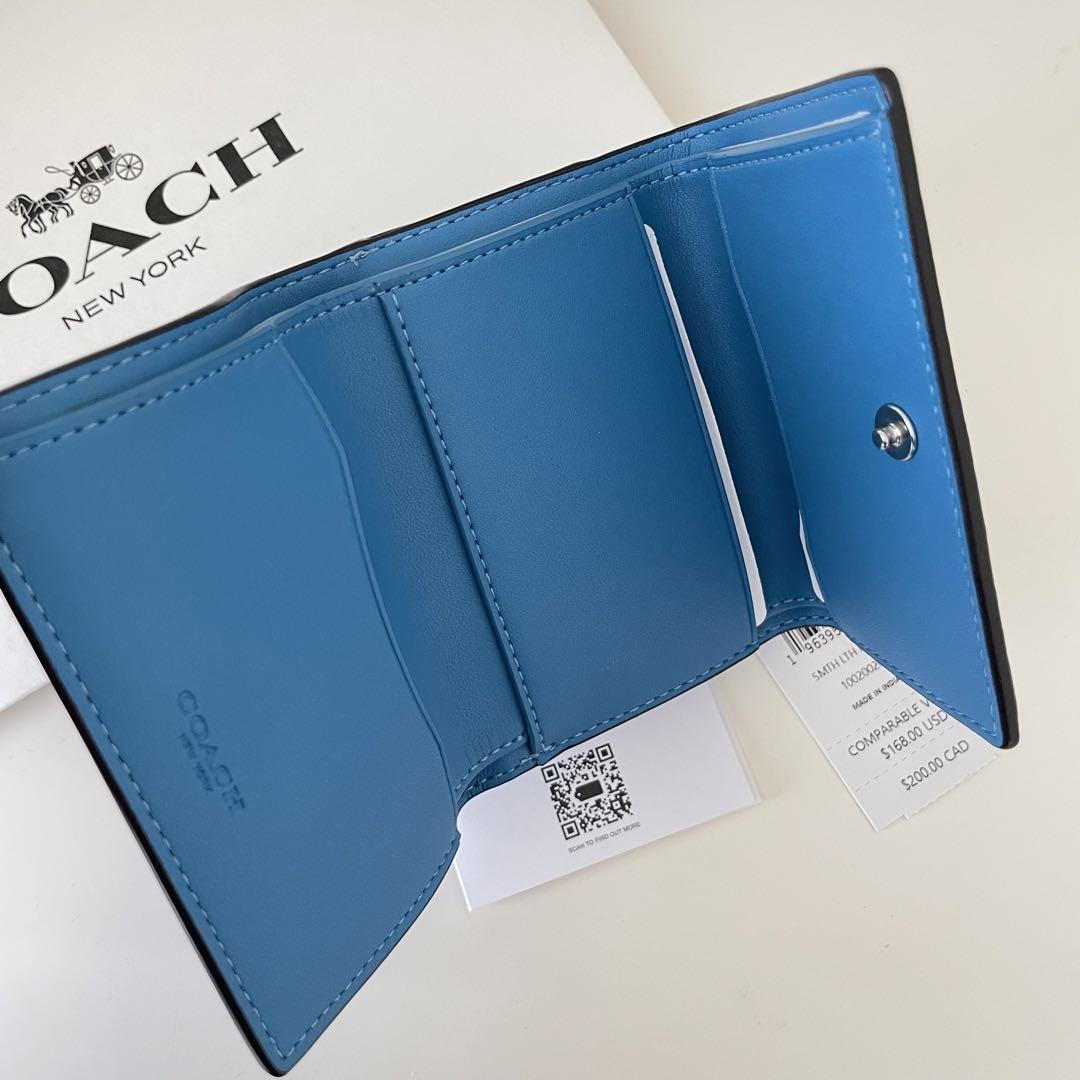 COACH 青 レザー 三つ折り財布 COACH コーチ 三つ折り財布 ブライトブルー 青色 ミニウォレット