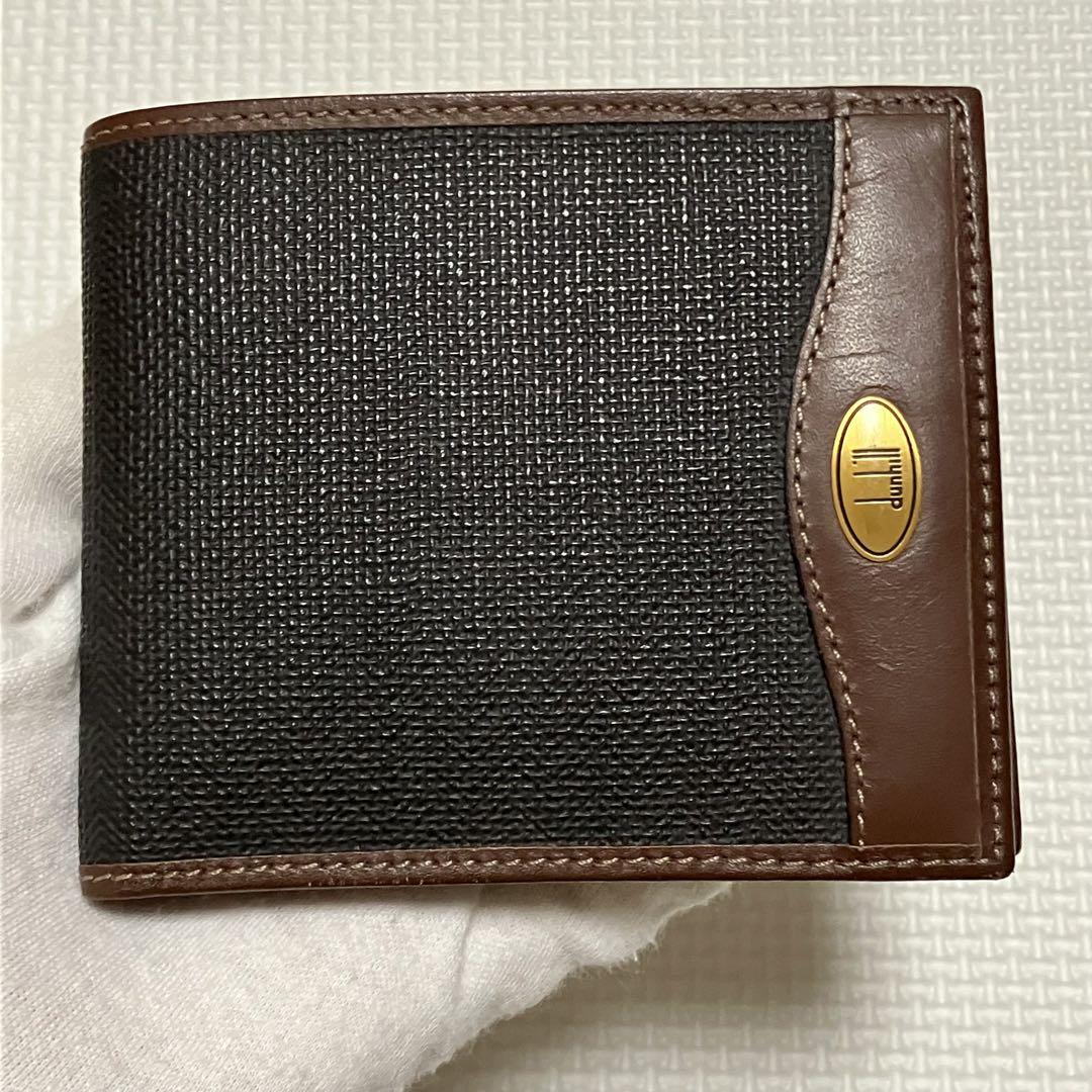 未使用　dunhill ダンヒル レザー二つ折り財布　 ブラック×ダークブラウン