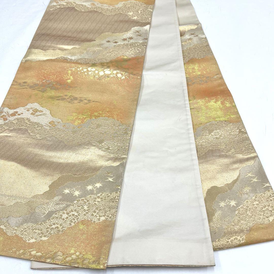 袋帯 花唐草 葉模様 金糸 シャンパンゴールド色 P-3070