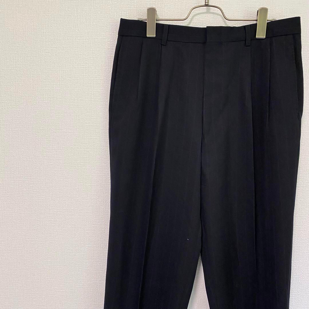 スーツパンツ［3L］スラックス 毛100 ストライプ シングル シンプル