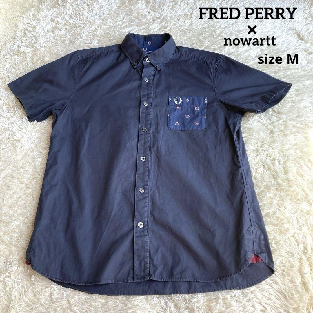 【✨美品】FRED PERRY nowartt 別注 半袖シャツ ネイビー M
