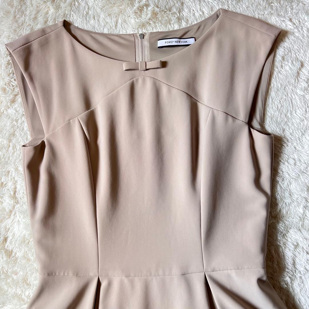フォクシーニューヨーク フロントリボンドレス ワンピース ベージュ 40