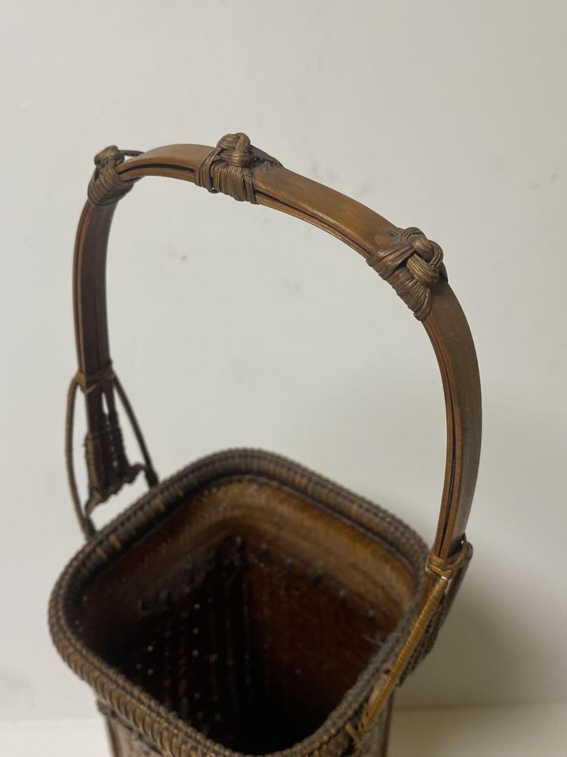 最高級品 古竹造 竹編 網代細工 花籠 花器 煎茶道具 時代物 骨董品 古美術品